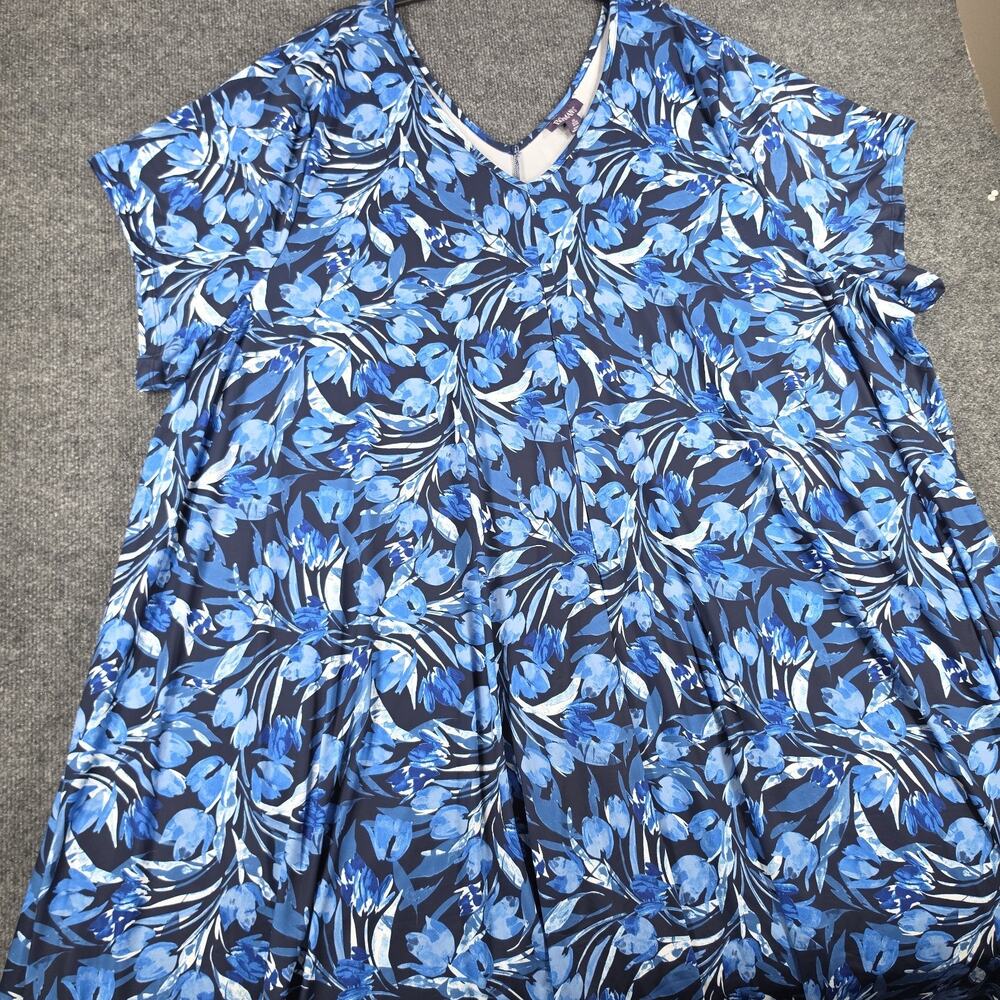Roaman's 6X Petite 42/44 Blue Floral Dress Short Sleeve Tie Waist Plus Size